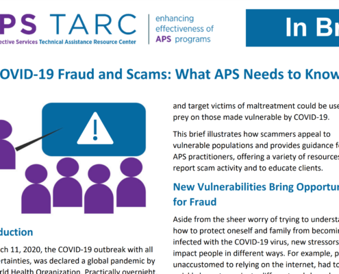 APS TARC brief cover on COVID-19 scams and frauds