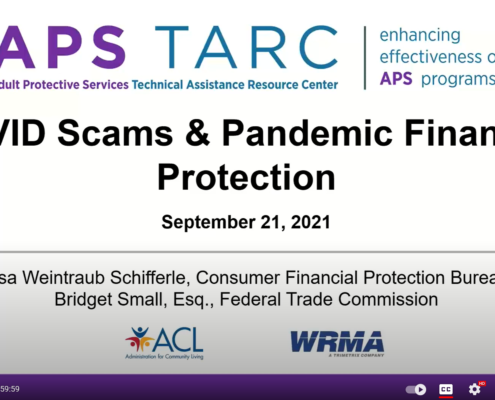 screenshot of APS TARC webinar on COVID Scams and Pandemic Financial Protection slide