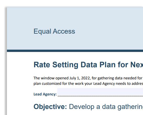 Cover of the Rate Setting Data Plan
