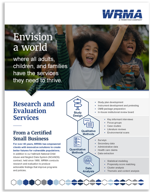 Cover of WRMA's Research and Evaluation Services flyer.